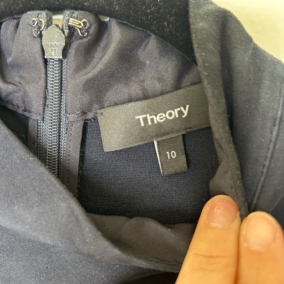 THEORY Eulia Tidle Suede Front Mock Neck Dress In Deep Navy - Picture 5 of 8